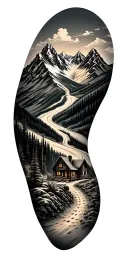 Mountain cabin and trail winding road leading its pack tattoo design idea