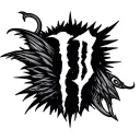 letter J but a Fishing hook, and monster energy symbol not overlapping tattoo design idea