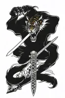 tiger face with katana sword between his teeth claws tattoo design idea