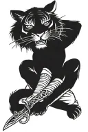 tiger face with katana sword between his teeth claws tattoo design idea