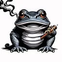 Samurai frog smoking outline tattoo design idea