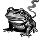 Samurai frog smoking outline tattoo design idea