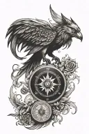 compass mechanism phoenix wolf wind rose tattoo design idea
