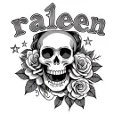 something to represent my wife I want her name "raileen" with stars and auger skulls and roses she is Mexican so add  tattoo design idea