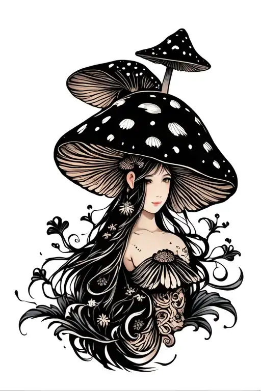 mushroom fairy tattoo design idea