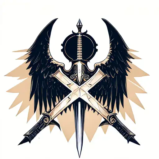 Archangel with a sword and wings tattoo design idea