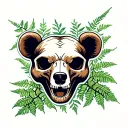 bear skull with ferns sprouting tattoo design idea