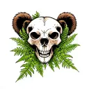 bear skull with ferns sprouting tattoo design idea