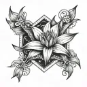 staff in a collar with spikes in lily with geometry tattoo design idea