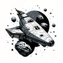 spaceship and asteroids tattoo design idea
