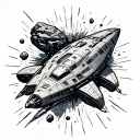 spaceship and asteroids tattoo design idea