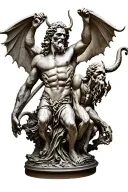 asmodeus and Lucifer statues symbolizing strength tattoo design idea
