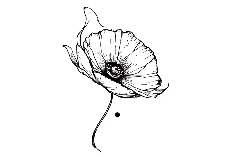 poppy flower with semi colon butterfly emerging tattoo design idea