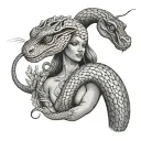nature king cobra snake and woman tattoo design idea