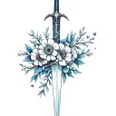 celestial sword wrapped in flowers intertwined tattoo design idea