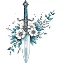 celestial sword wrapped in flowers intertwined tattoo design idea