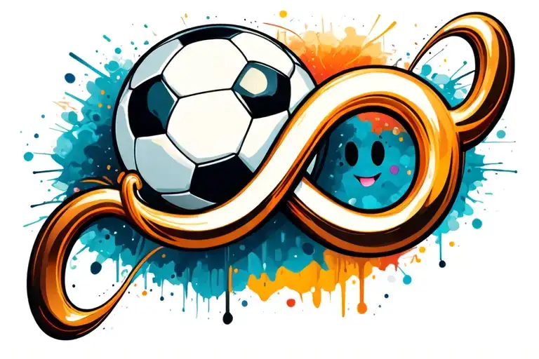 infinity symbol with smiley face and soccer ball morphing tattoo design idea