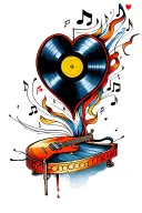 A tattoo design featuring a heart-shaped vinyl record with music notes flowing out of it, symbolizing your love for music and your passion for hip hop dancing tattoo design idea