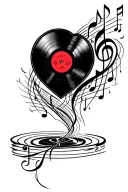 A tattoo design featuring a heart-shaped vinyl record with music notes flowing out of it, symbolizing your love for music and your passion for hip hop dancing tattoo design idea