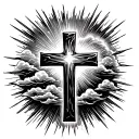 cross in clouds floating with sun rays tattoo design idea