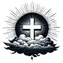 cross in clouds floating with sun rays tattoo design idea