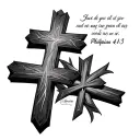 3 crosses with bible verse Philippians 4:13 tattoo design idea