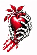 skeleton hand holding a bleeding heart tattoo design idea