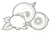 cat and kiwi fruit tattoo design idea