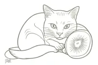 cat and kiwi fruit tattoo design idea
