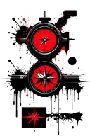 Counter strike scope focus lines, compass or clock and landscape elements tattoo design idea