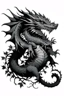 dragon wrapped with ivy vines on arm tattoo design idea