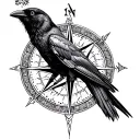 norse compass with crow tattoo design idea