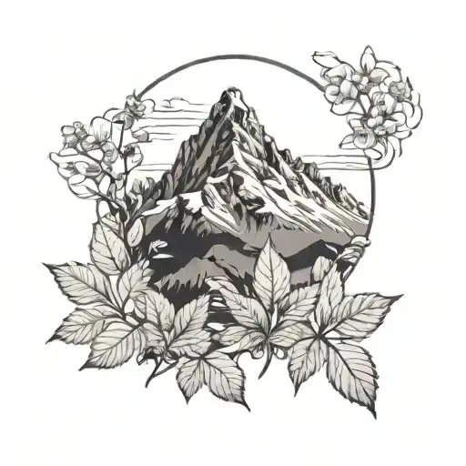  mount cook  and leaves of nz  tattoo design idea
