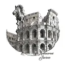 Colosseum with below the Equestrian Statue of Marcus Aurelius tattoo design idea