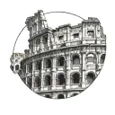 Colosseum with below the Equestrian Statue of Marcus Aurelius tattoo design idea