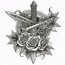 tribal dagger covered in thorns and roses tattoo design idea