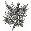 tribal dagger covered in thorns and roses tattoo design idea