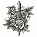 tribal dagger covered in thorns and roses tattoo design idea