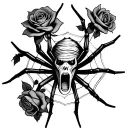 Spiders, roses, spider webs, mummy screaming and bandages tattoo design idea