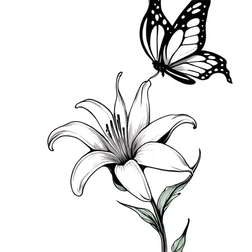 Stargazer Lily Flower with semi colon butterfly tattoo design idea