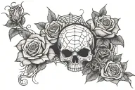 spider web and skull and roses growing tattoo design idea