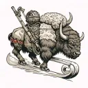 banjo bison skiing tattoo design idea