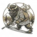 banjo bison skiing tattoo design idea