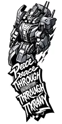 "Peace through tyranny" Decepticon design on the upper arm, transitioning to cybertronian decepticon quotes on the forearm tattoo design idea