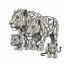 lioness mothers with her five lion cubs face only tattoo design idea