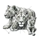 lioness mothers with her five lion cubs face only tattoo design idea