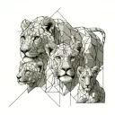 lioness mothers with her five lion cubs face only tattoo design idea