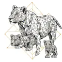 lioness mothers with her five lion cubs face only tattoo design idea