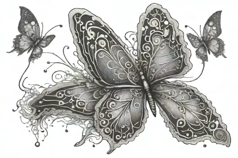 butterfly, without clear external contours, veins on the wings in the form of lightning tattoo design idea