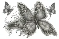 butterfly, without clear external contours, veins on the wings in the form of lightning tattoo design idea